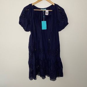 Melissa Odabash beach cover up navy eyelet large NWT